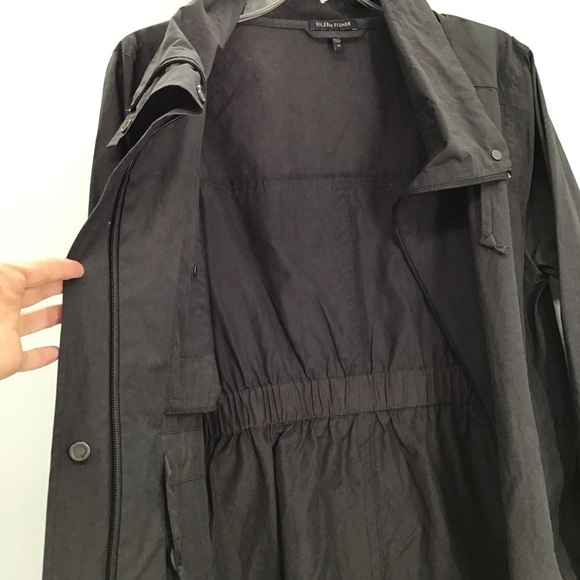 Eileen Fisher Light Weight Stand Collar Long Windbreaker Coat Charcoal Size XS - Picture 8 of 10